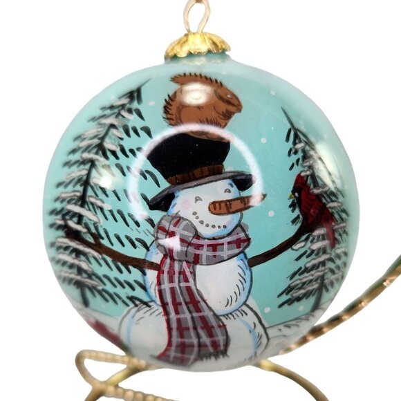 Pier‎ 1 Li Bien Scenes of a Snowman Ornament Round Handpainted Glass Xmas Box - Picture 1 of 11